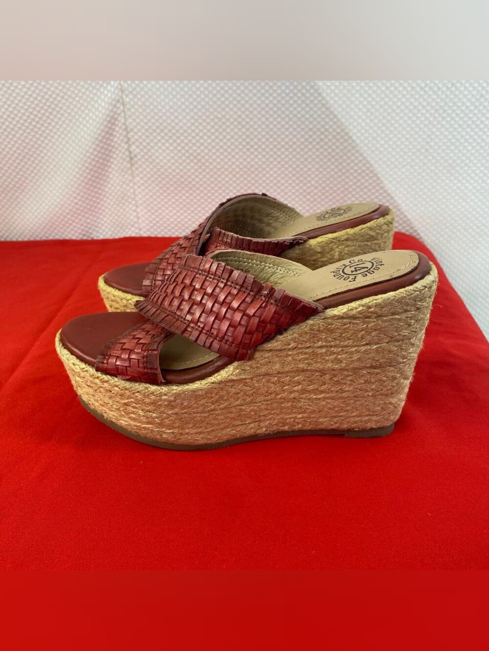 Vintage Foundry Co Lorie Red Woven Leather Platform Wedge Sandal 8.5